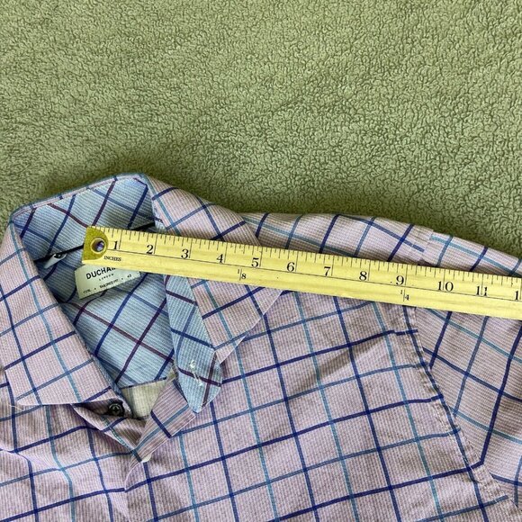 Duchamp London Shirt Mens 17 XL 43 Button Up Flip Cuff Purple Plaid Tailored Fit - Picture 12 of 16
